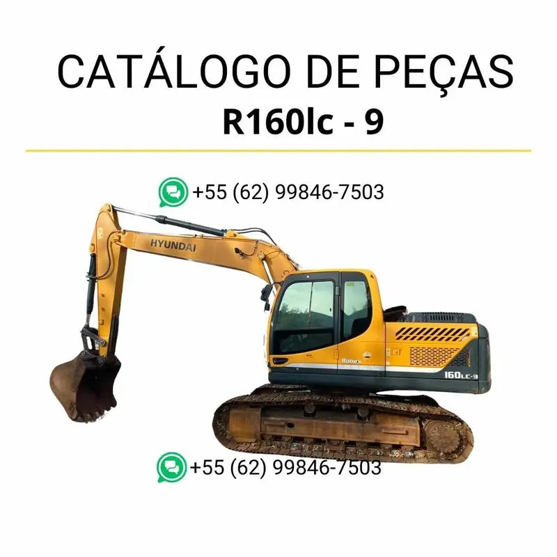 Catálogo de peças da escavadeira Hyundai R160LC-9 em inglês, PDF completo com diagramas técnicos e lista detalhada de componentes originais para manutenção.