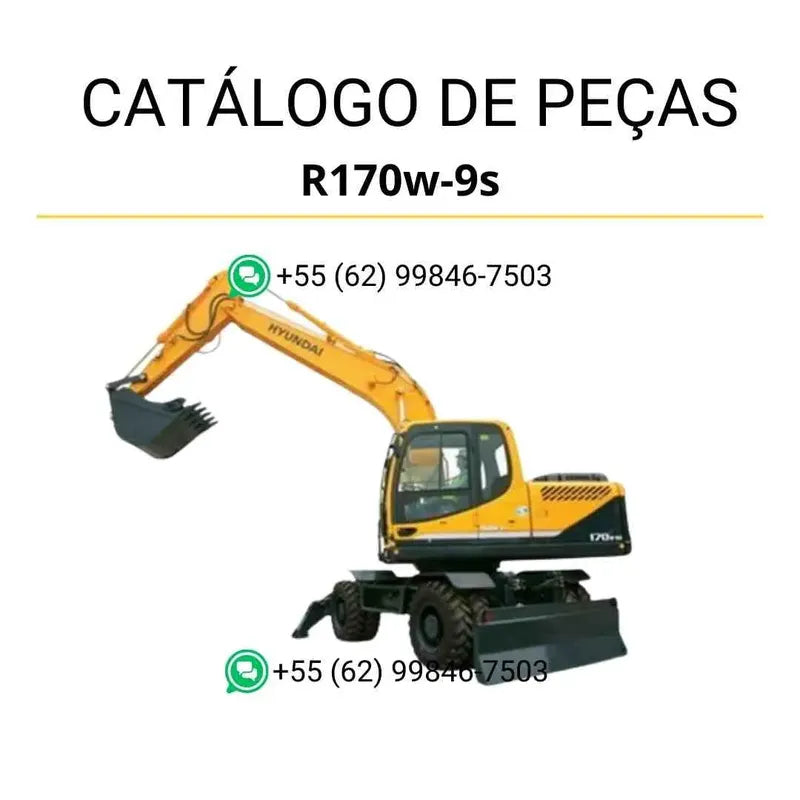 Catálogo de peças da escavadeira Hyundai R170W-9S em inglês, PDF completo com diagramas técnicos e lista detalhada de componentes originais.