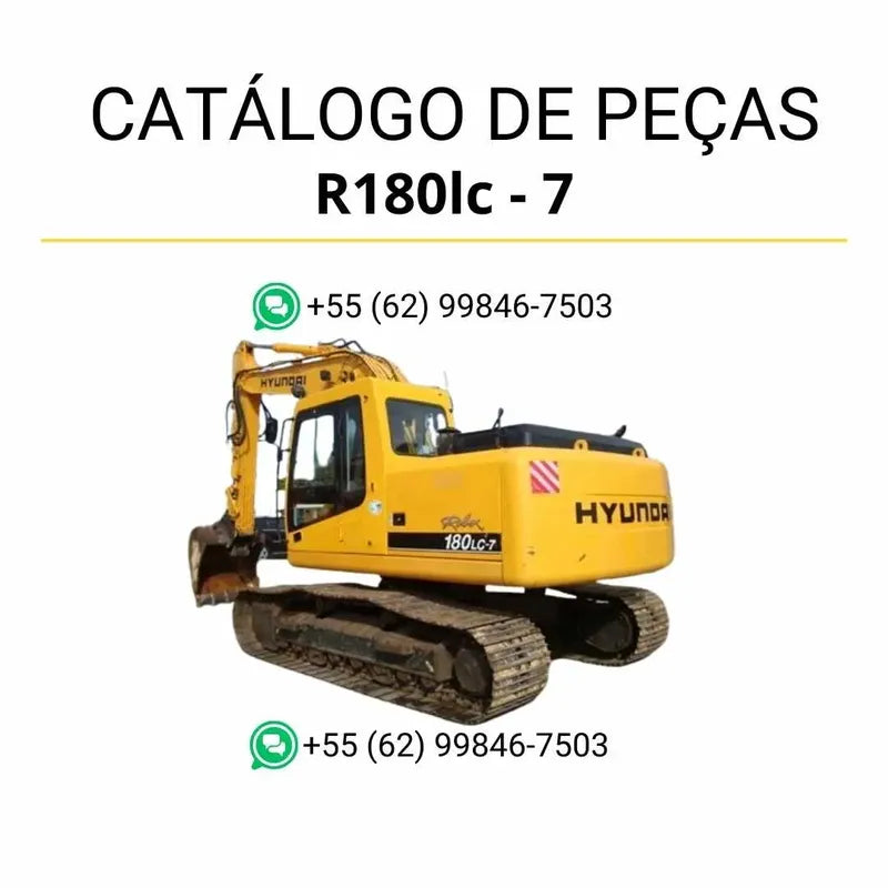 Catálogo de peças Hyundai R180LC-7 em inglês, com ilustrações técnicas detalhadas e lista completa de componentes originais em PDF.