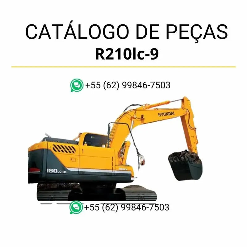 Catálogo de peças Hyundai R180LC-9S em inglês, PDF detalhado com ilustrações técnicas e lista completa de componentes originais da escavadeira.