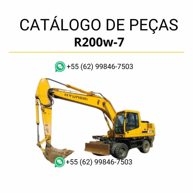 Catálogo de peças Hyundai R200W-7 em PDF com diagramas detalhados e lista completa de componentes originais.