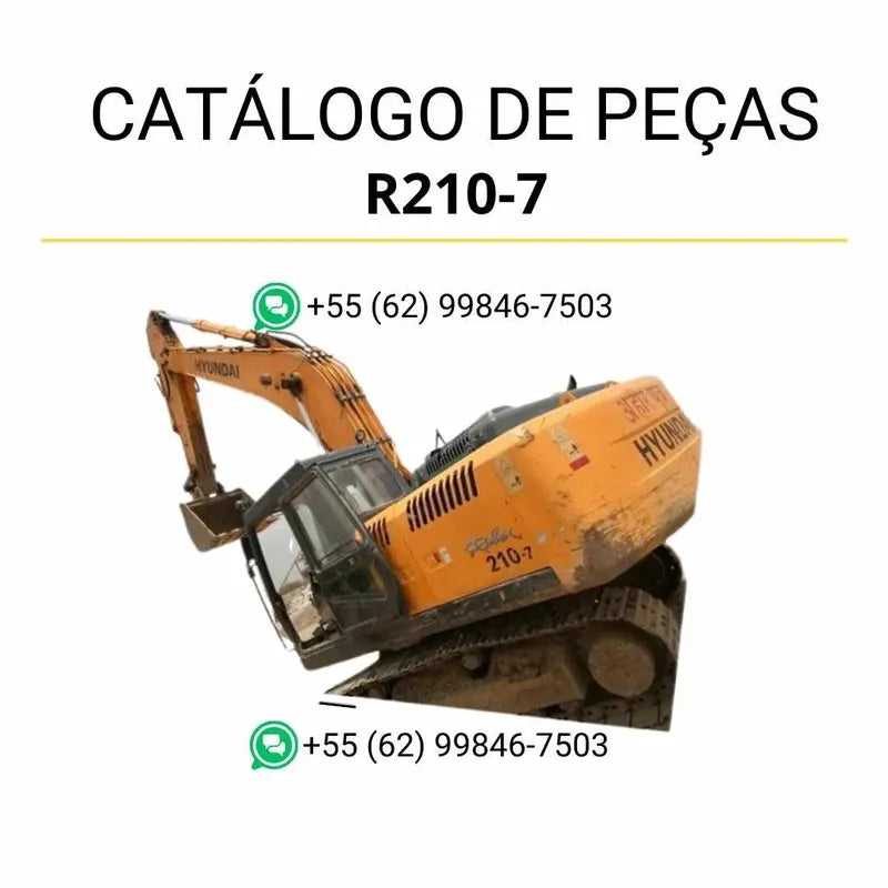 Catálogo de peças Hyundai R210-7 em inglês, PDF completo com diagramas detalhados e lista técnica de componentes originais da escavadeira.