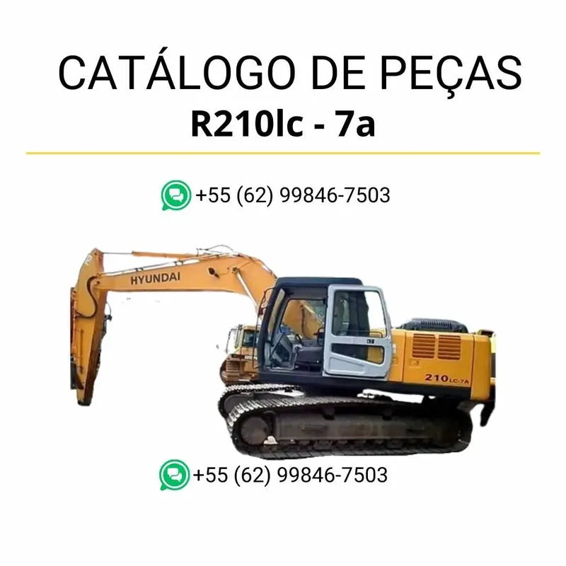 Catálogo de peças Hyundai R210LC-7A em inglês, com diagramas técnicos detalhados, ilustrações completas e lista de componentes originais em formato PDF.