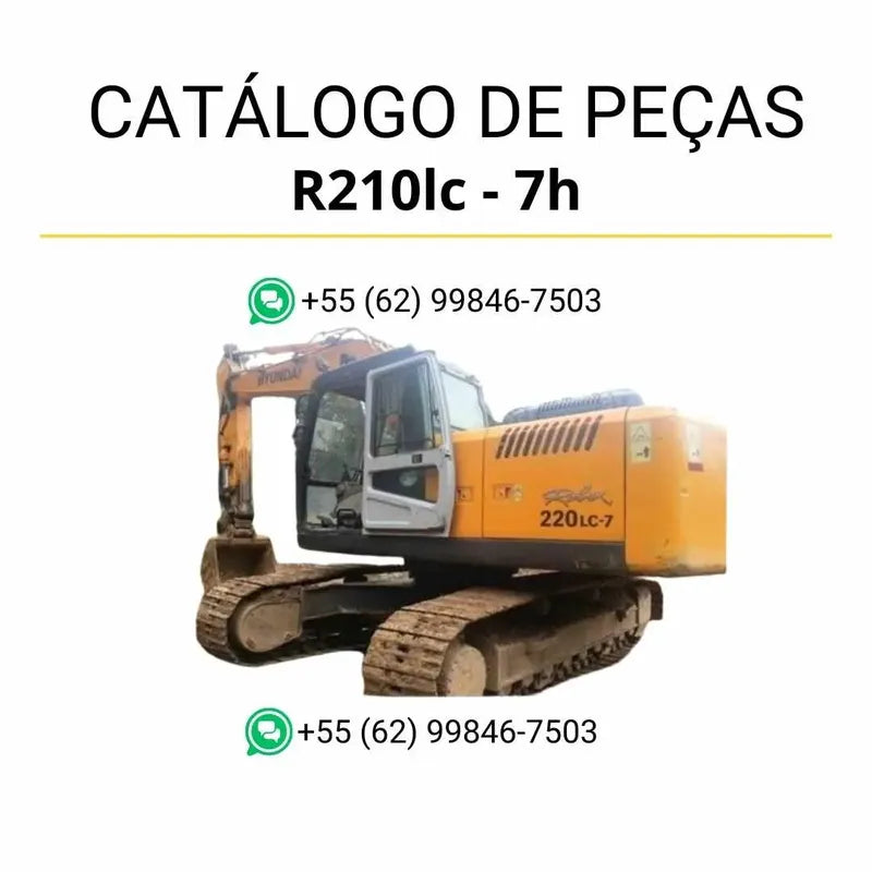 Catálogo de peças Hyundai R210LC-7H em inglês, com diagramas técnicos completos, ilustrações detalhadas e lista de componentes originais em formato PDF.