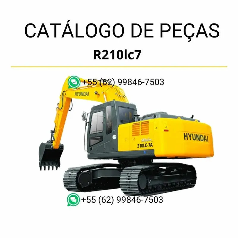 Catálogo de peças da escavadeira Hyundai R210LC7 em PDF, com diagramas técnicos completos e lista detalhada de componentes originais.