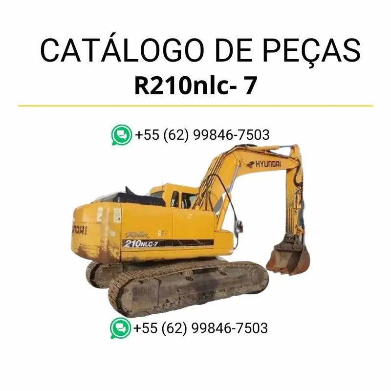Catálogo de peças da escavadeira Hyundai R210NLC-7 em inglês (PDF) com diagramas técnicos detalhados e vistas explodidas para identificação precisa de peças.