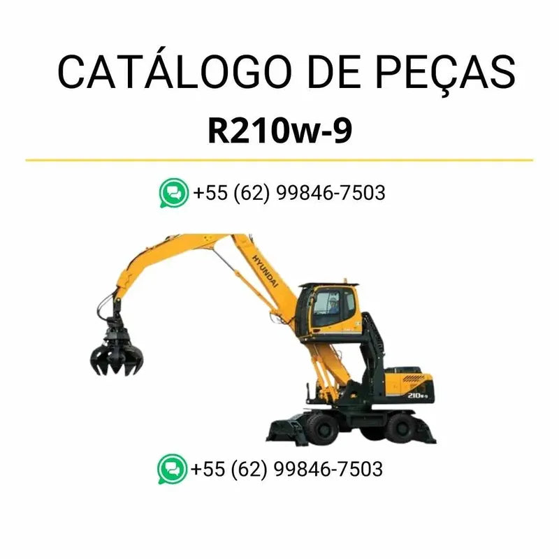 Catálogo de peças da escavadeira Hyundai R210W-9 em PDF, com diagramas técnicos completos e lista detalhada de componentes originais.