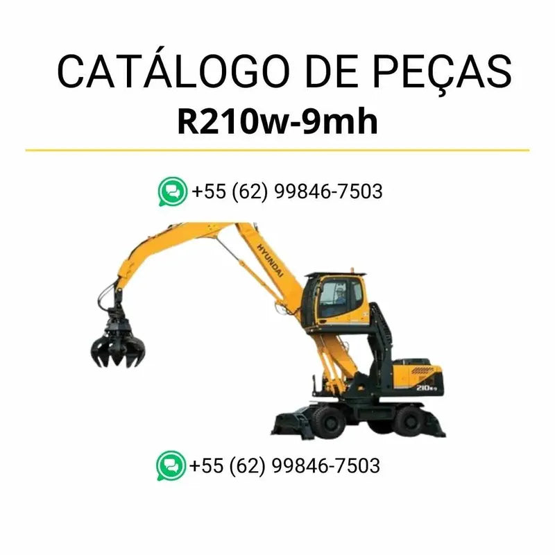 Catálogo de peças Hyundai R210W-9MH em inglês (PDF) com diagramas detalhados e identificação completa de componentes originais.