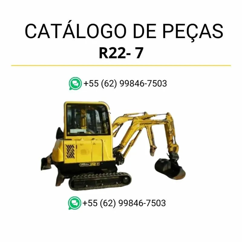 Catálogo de peças Hyundai R22-7 em inglês, com diagramas detalhados, ilustrações técnicas e identificação completa de componentes em PDF.
