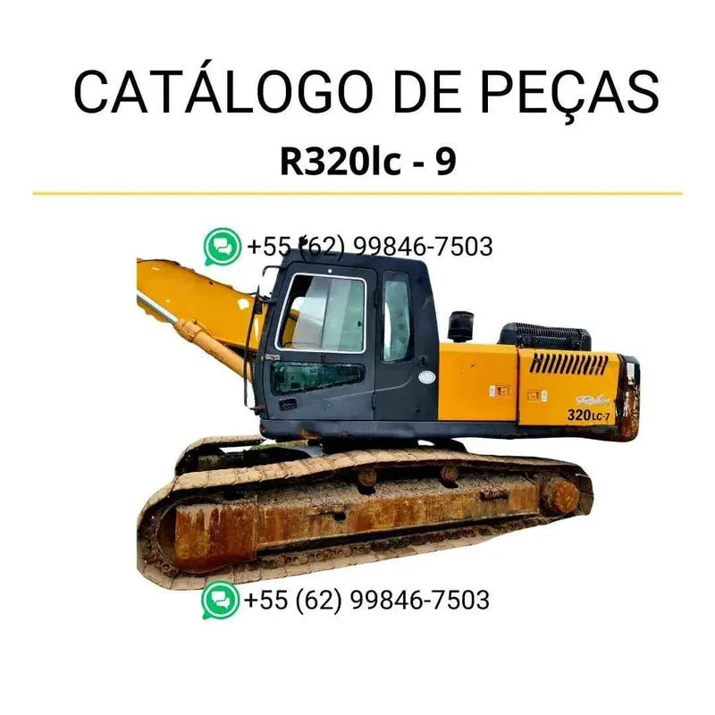 Catálogo de peças da escavadeira Hyundai R320LC-9 em inglês, PDF completo com diagramas técnicos detalhados e lista de componentes originais para manutenção.