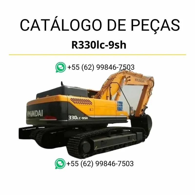 Catálogo de peças Hyundai R330LC-9SH em PDF no idioma inglês, com ilustrações técnicas detalhadas e lista completa de componentes originais da escavadeira.