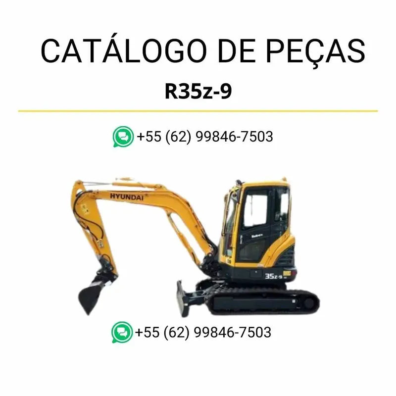 Catálogo de peças Hyundai R35Z-9 em PDF no idioma inglês, com ilustrações detalhadas e lista completa de componentes da mini escavadeira.