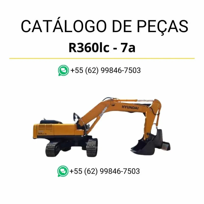Catálogo de peças da escavadeira Hyundai R360LC-7A em PDF, com vistas explodidas detalhadas e lista completa de componentes originais.