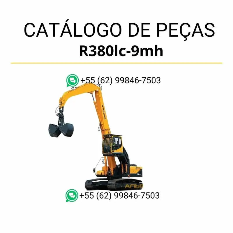 Catálogo de peças Hyundai R380LC-9MH em inglês, PDF completo com diagramas técnicos, vistas explodidas e lista detalhada de componentes originais.