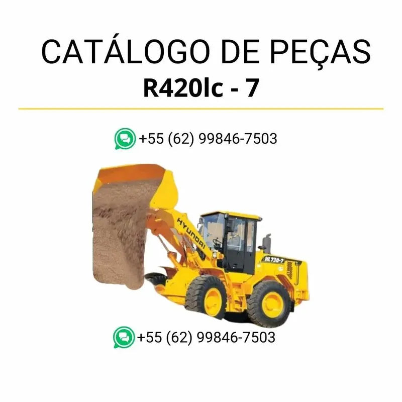 Catálogo de peças Hyundai R420LC-7 em inglês, com diagramas técnicos completos, ilustrações detalhadas e lista de componentes originais em formato PDF.