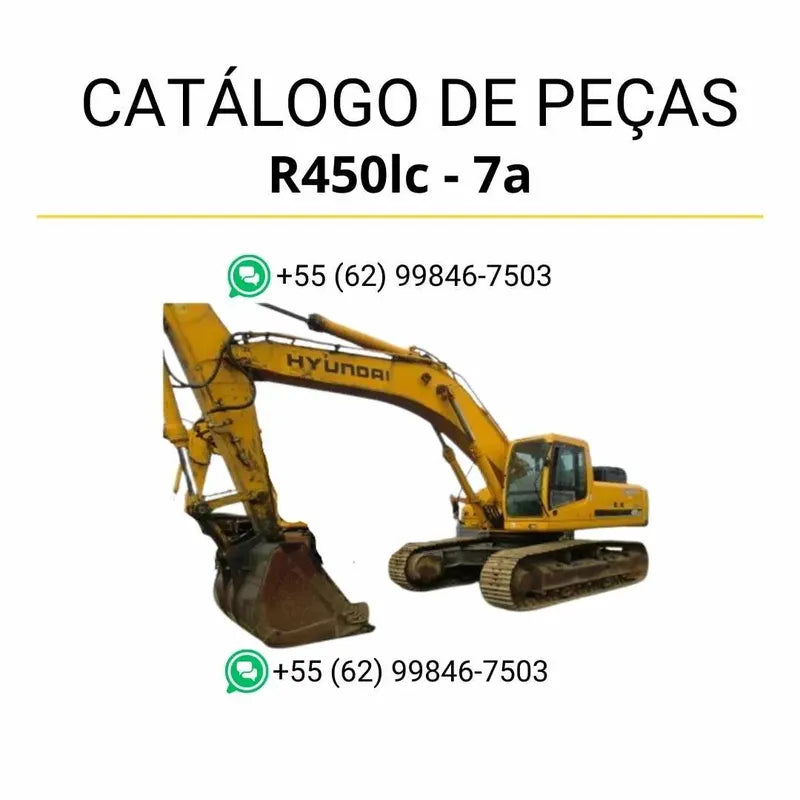 Catálogo de peças da escavadeira Hyundai R450LC-7A em inglês (PDF) com diagramas completos, vistas explodidas e identificação precisa dos componentes.