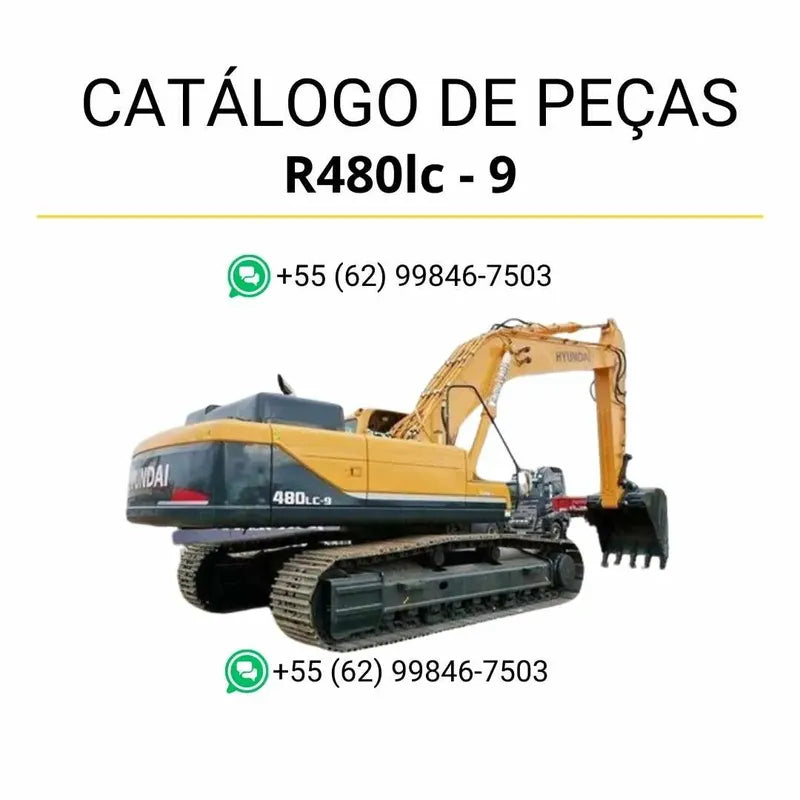 Catálogo de peças da escavadeira Hyundai R480LC-9 em inglês (PDF) com diagramas técnicos completos, vistas explodidas e identificação detalhada dos componentes.