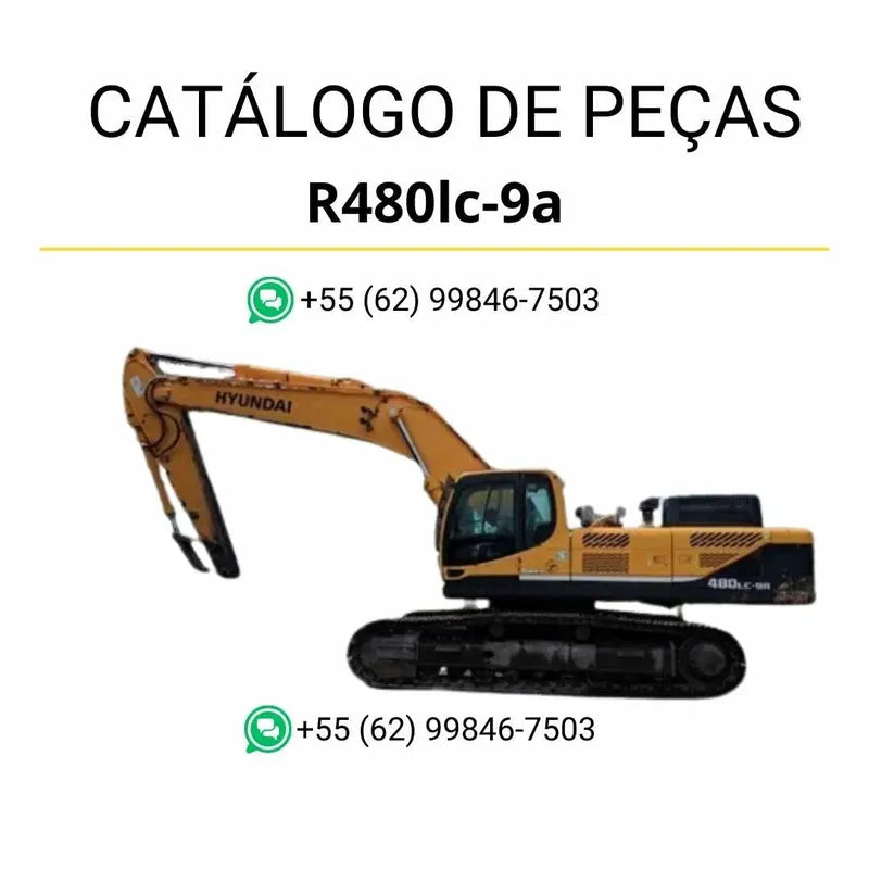 Catálogo de peças da escavadeira Hyundai R480LC-9A em PDF, com diagramas técnicos completos e lista detalhada de componentes originais.