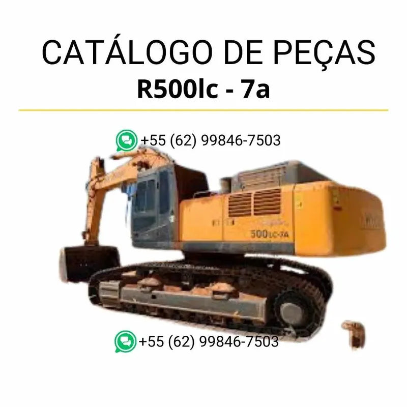 Catálogo de peças Hyundai R500LC-7A em inglês (PDF) com diagramas completos, vistas explodidas e identificação detalhada dos componentes originais.