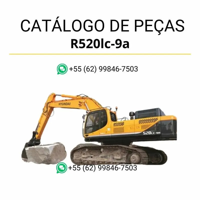 Catálogo de peças Hyundai R520LC-9A em inglês (PDF) com diagramas detalhados e lista completa de componentes originais.