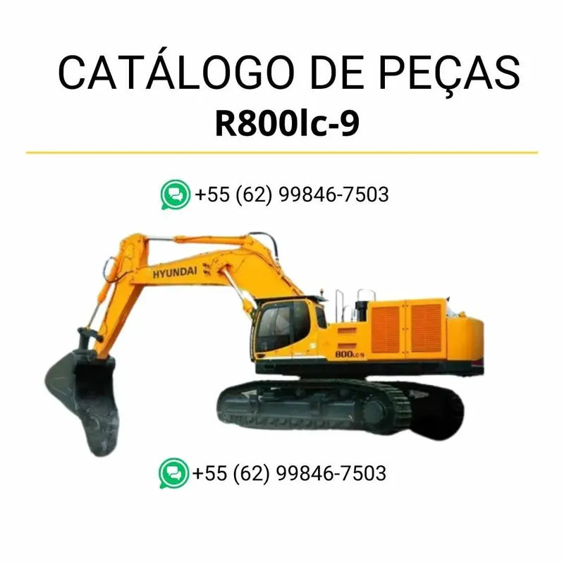 Catálogo de peças Hyundai R800LC-9 em inglês (PDF) com diagramas técnicos detalhados e identificação completa dos componentes da escavadeira.