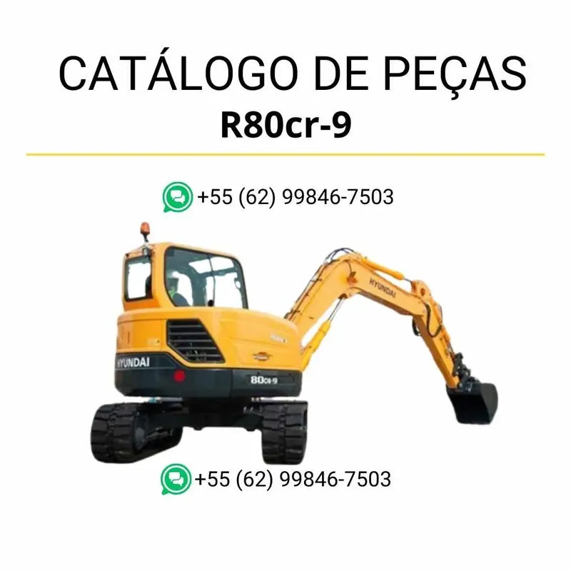 Catálogo de peças Hyundai R80CR-9 em inglês (PDF) com ilustrações técnicas detalhadas e lista completa de componentes originais.