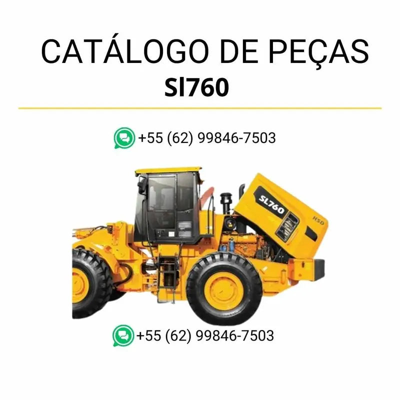 Catálogo de peças Hyundai SL760 em inglês, com diagramas técnicos detalhados, vistas explodidas e lista completa de componentes originais em PDF.