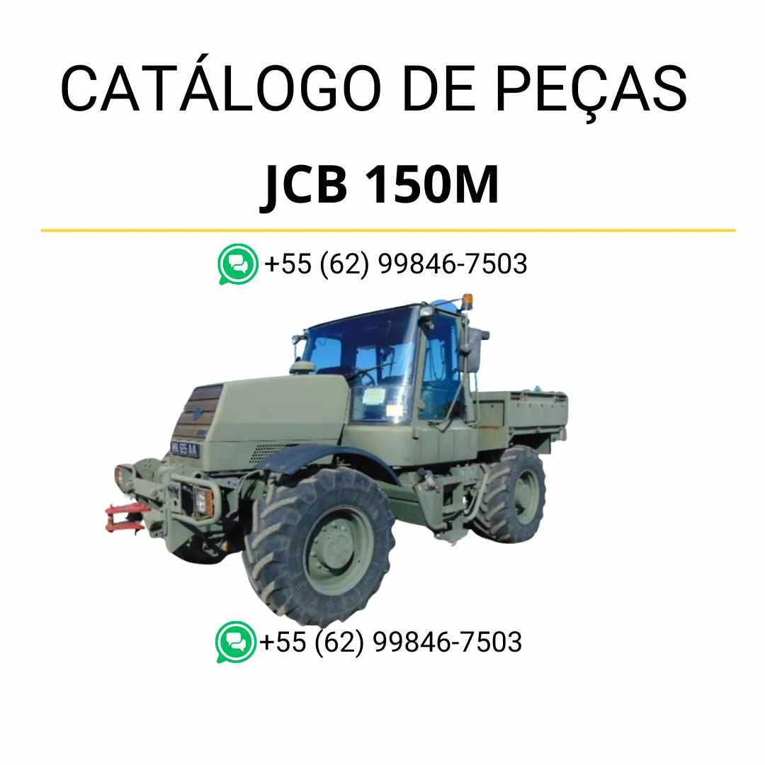 Catálogo de peças JCB 150M para máquinas militares em PDF, trazendo ilustrações técnicas e identificação detalhada de componentes originais.