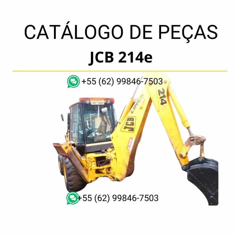 Catálogo de peças JCB 214E/3C LL em PDF, com ilustrações técnicas e identificação detalhada dos componentes da retroescavadora