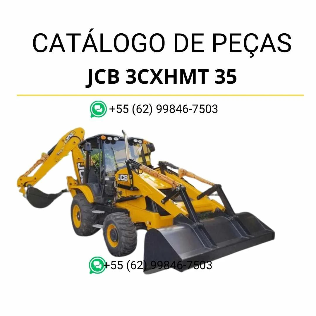 Catálogo de peças JCB 3CXHMT 35 em PDF, com ilustrações técnicas e identificação detalhada dos componentes da retroescavadora