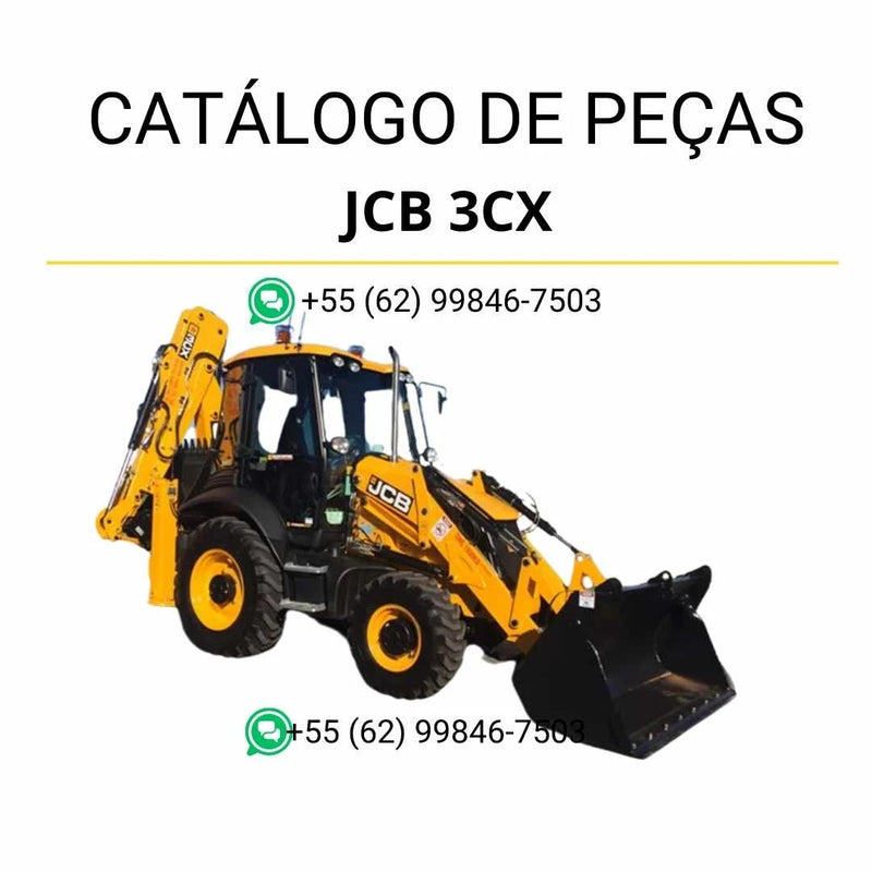 Catálogo de peças JCB 3CX em PDF com ilustrações técnicas e identificação detalhada dos componentes da retroescavadora