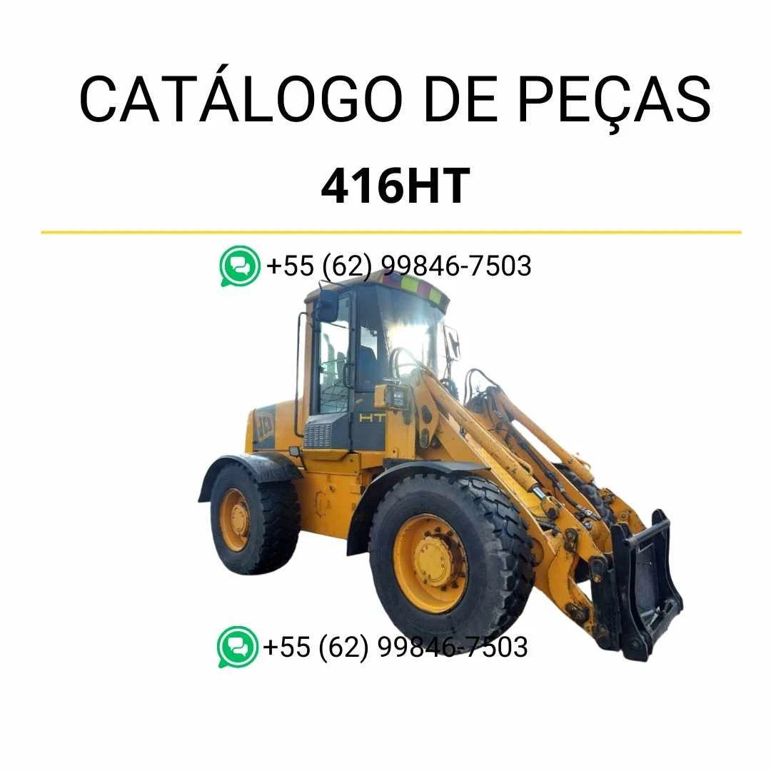 Catálogo de peças da pá carregadeira JCB 416HT em PDF, com ilustrações técnicas detalhadas e identificação completa dos componentes.