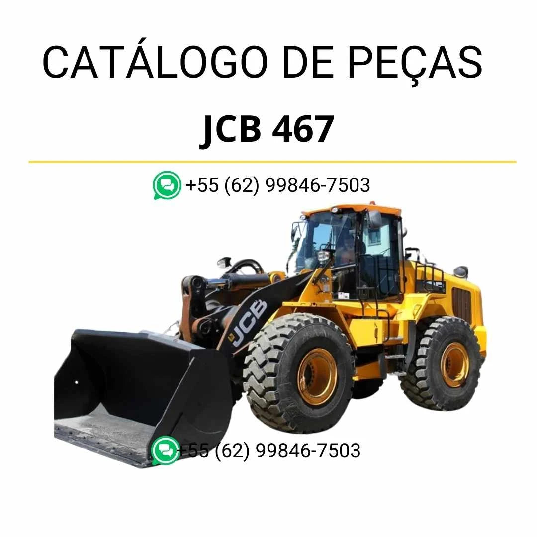 Catálogo de peças JCB 467 em PDF com mais de 400 páginas, diagramas detalhados e identificação completa dos componentes do carregador de rodas