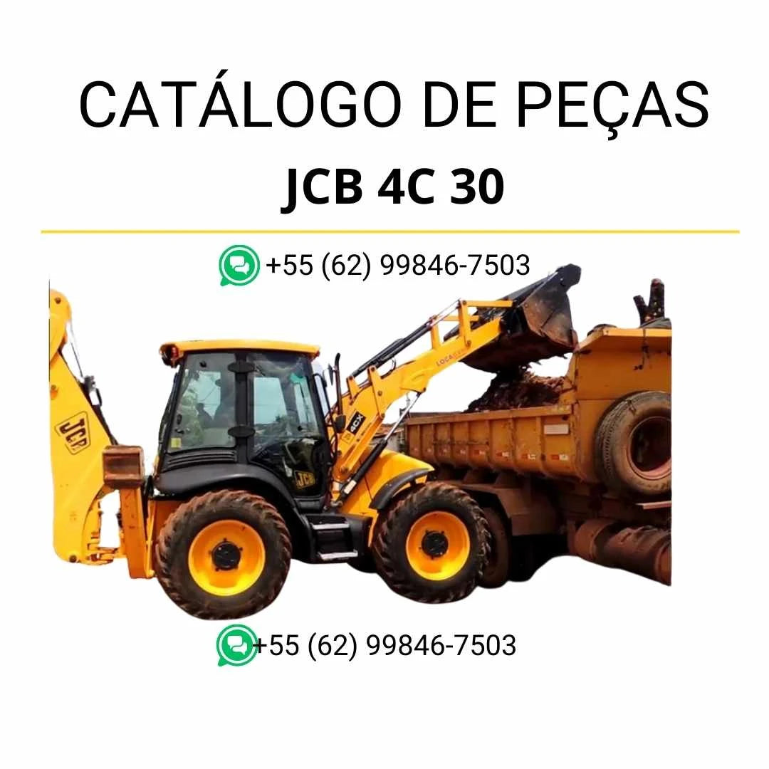 Catálogo de peças JCB 4C 30 em PDF, com ilustrações técnicas e identificação detalhada de componentes da retroescavadora