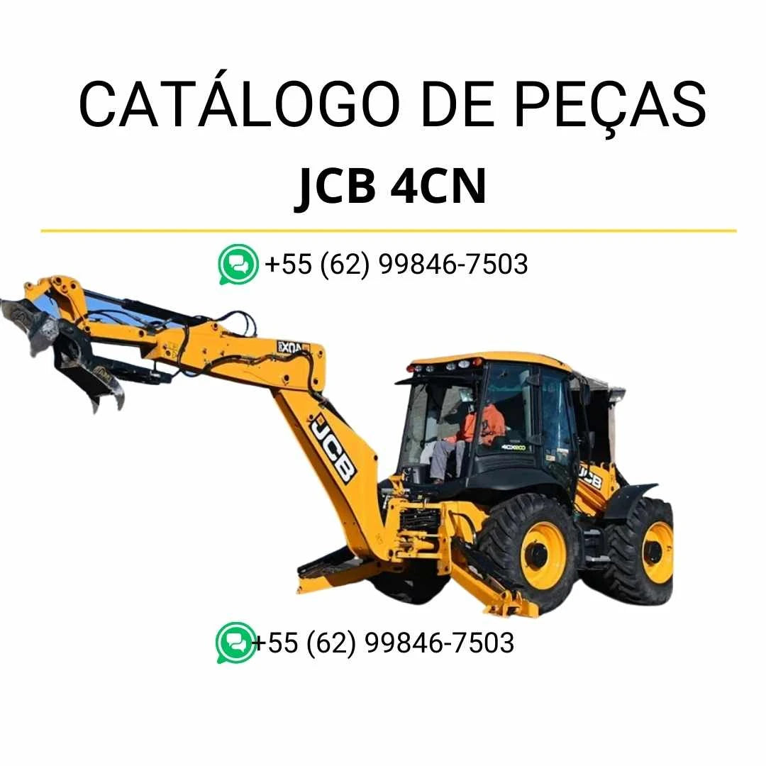 Catálogo de peças JCB 4CN em PDF, trazendo ilustrações técnicas e identificação detalhada dos componentes da retroescavadora