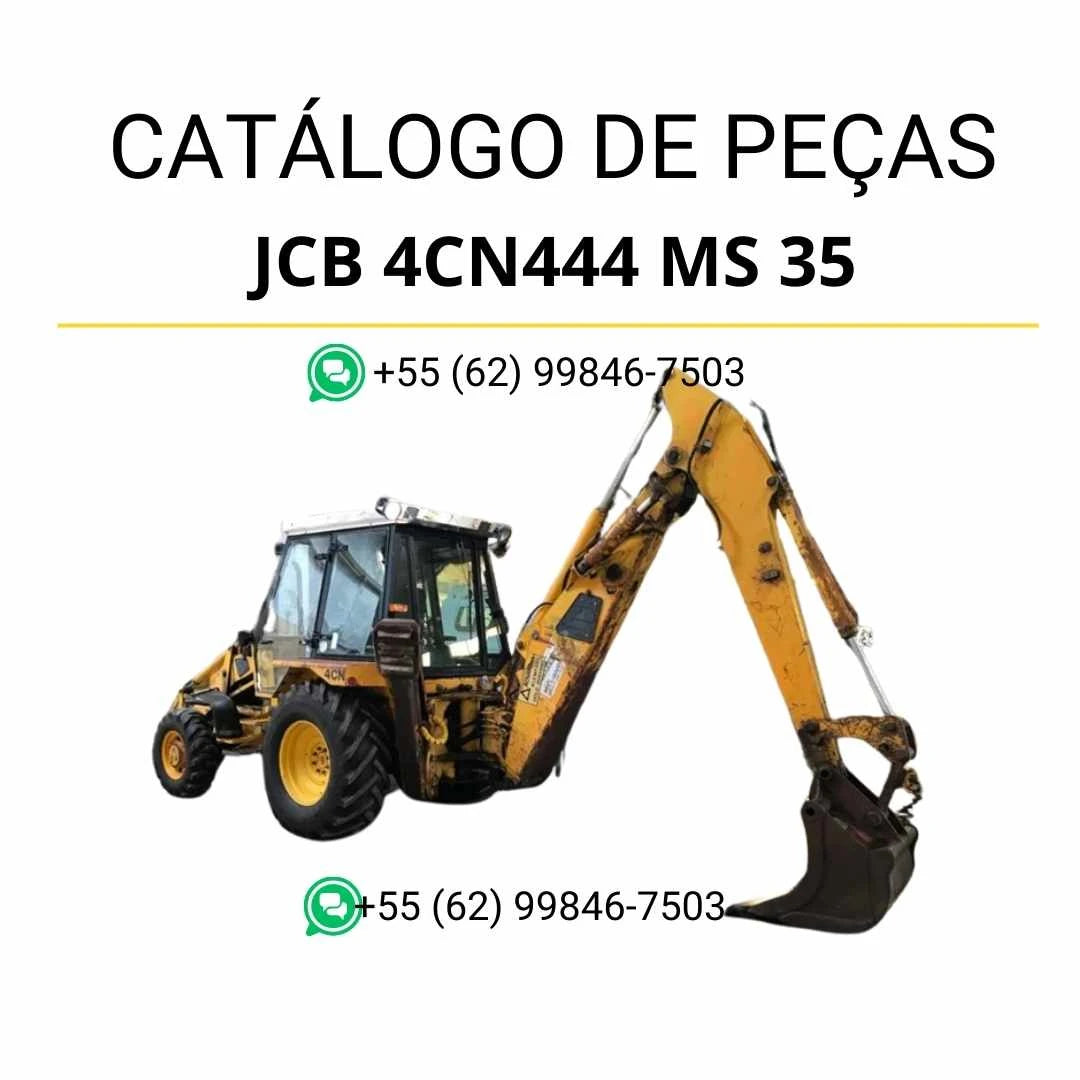 Catálogo de peças JCB 4CN444 MS 35 em PDF, com diagramas detalhados e identificação técnica dos componentes da retroescavadora