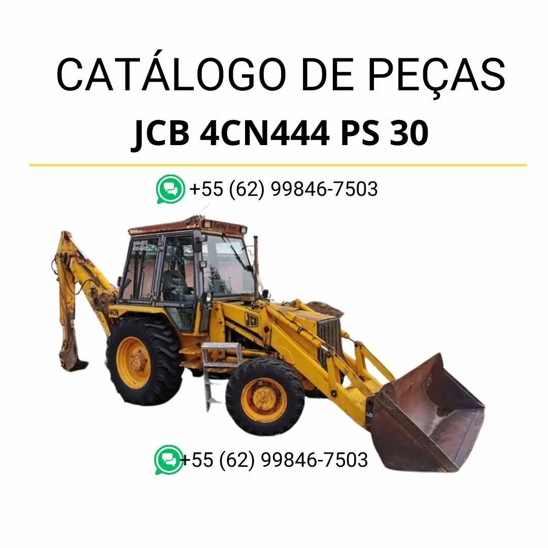 Catálogo de peças JCB 4CN444 PS 30 em PDF, com ilustrações técnicas e identificação completa dos componentes da retroescavadora