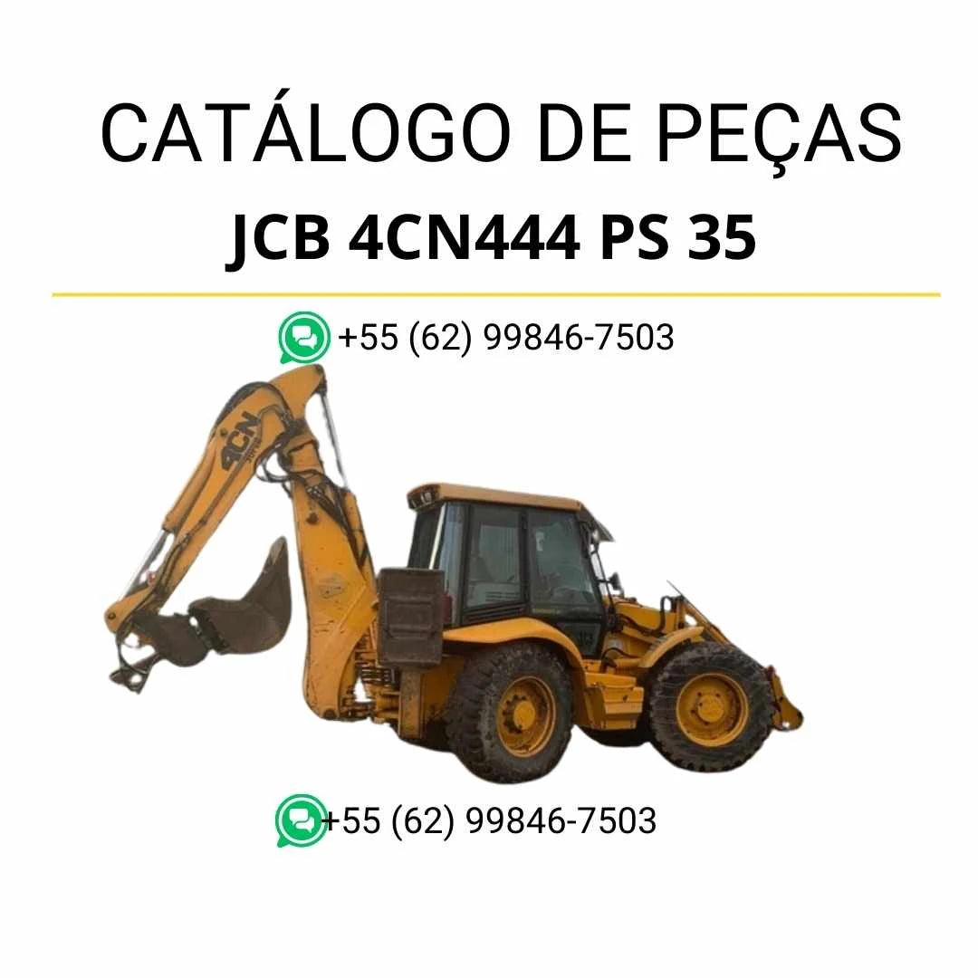 Catálogo de peças JCB 4CN444 PS 35 em PDF, com vistas explodidas e identificação detalhada dos componentes da retroescavadora