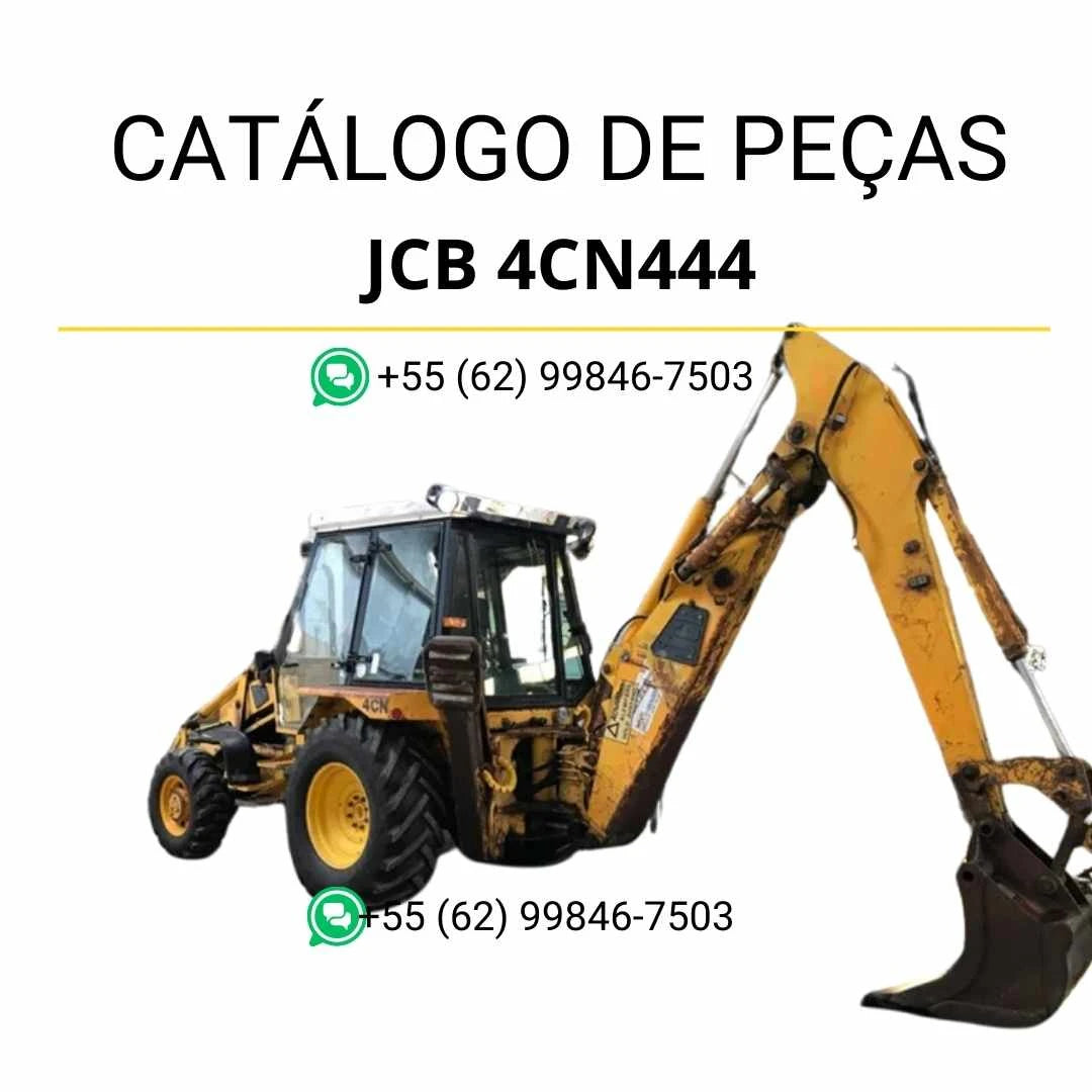 Catálogo de peças JCB 4CN444 em PDF, com ilustrações técnicas detalhadas e identificação completa dos componentes da retroescavadora