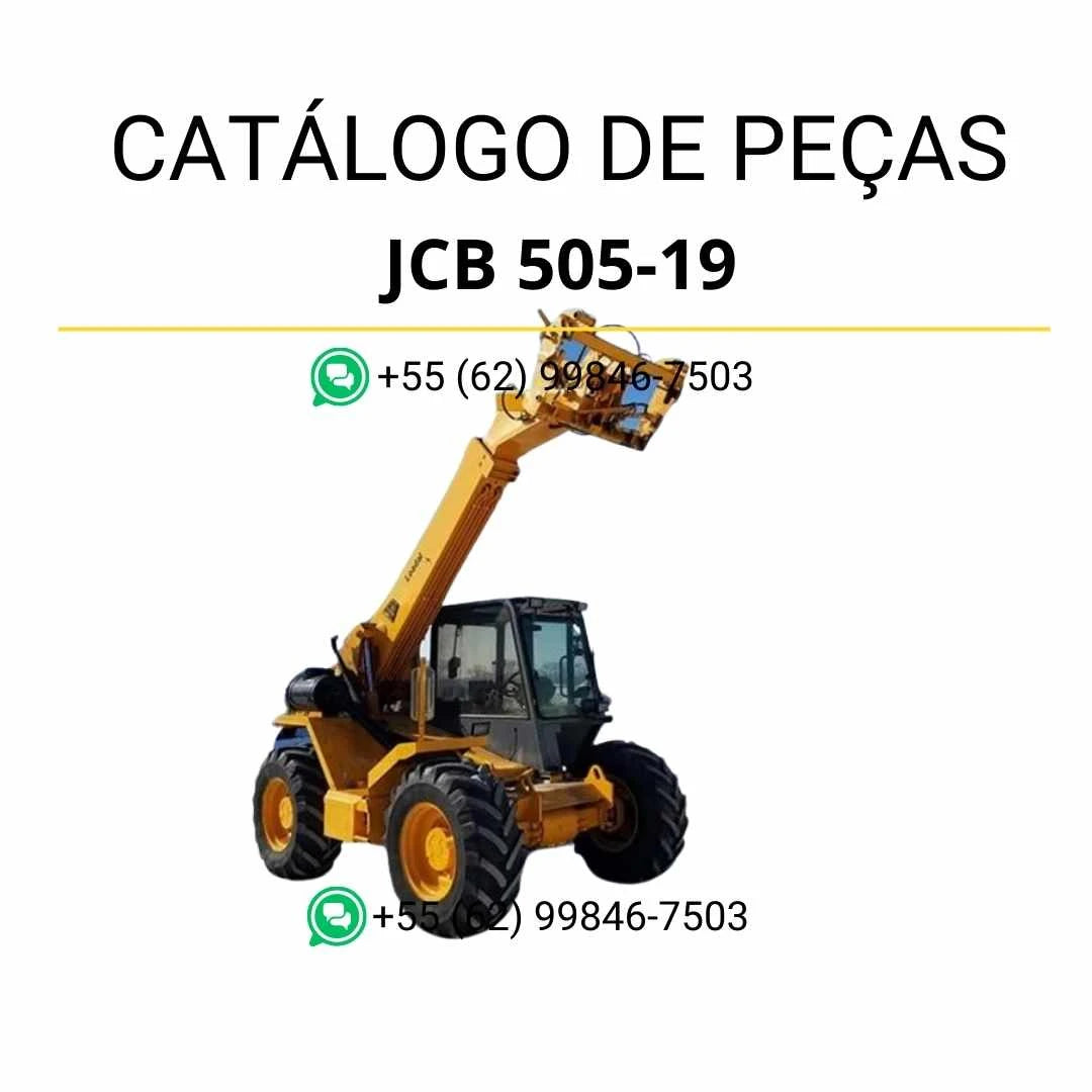 Catálogo de peças JCB 505-19 em PDF para manipuladores telescópicos, com ilustrações técnicas e identificação completa dos componentes originais