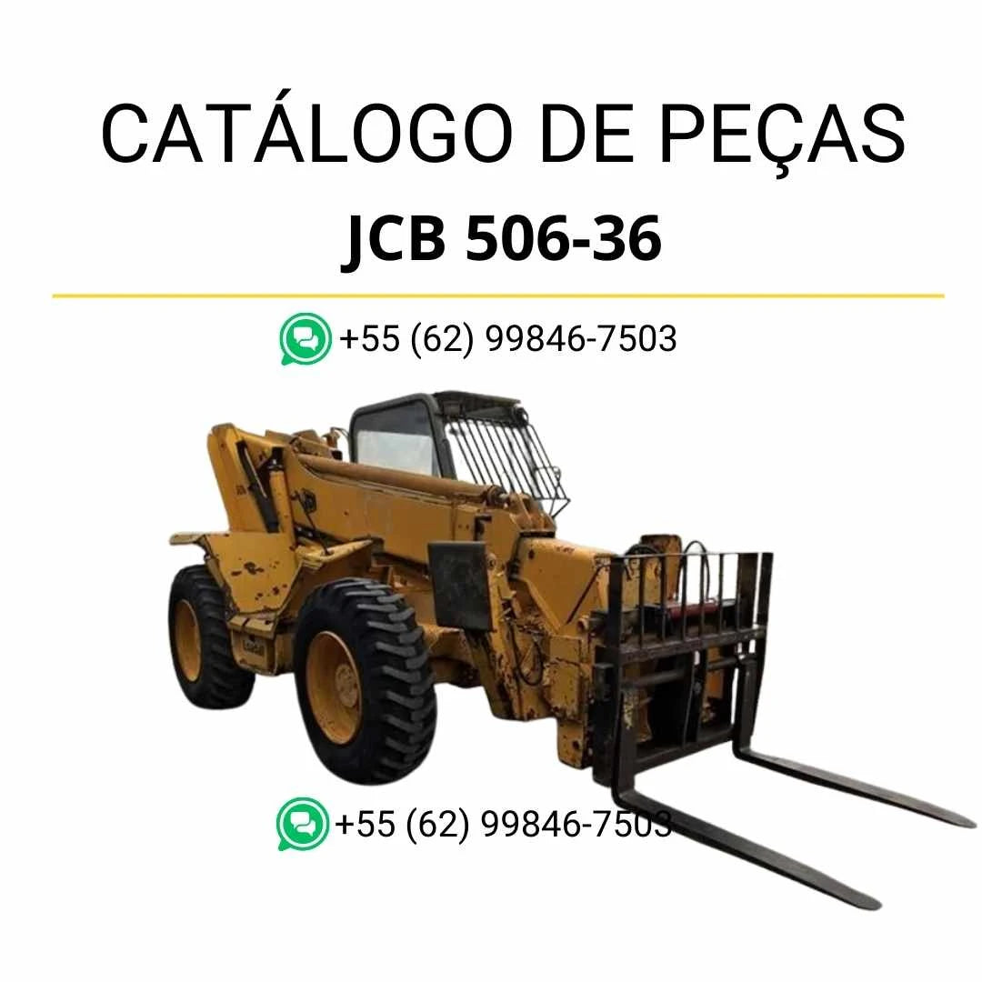 Catálogo de peças JCB 506-36 em PDF para manipuladores telescópicos, com ilustrações técnicas e identificação completa dos componentes originais