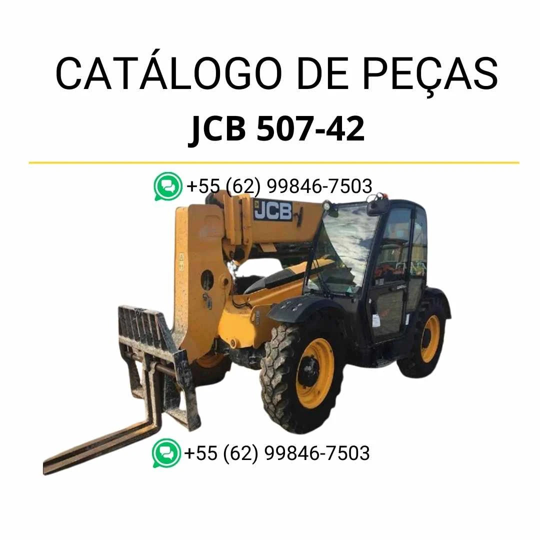 Catálogo de peças JCB 507-42 em PDF para manipuladores telescópicos, com ilustrações técnicas e identificação completa dos componentes