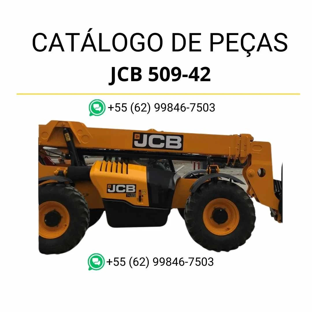 Catálogo de peças JCB 509-42 em PDF para manipuladores telescópicos, com diagramas detalhados e identificação de componentes originais