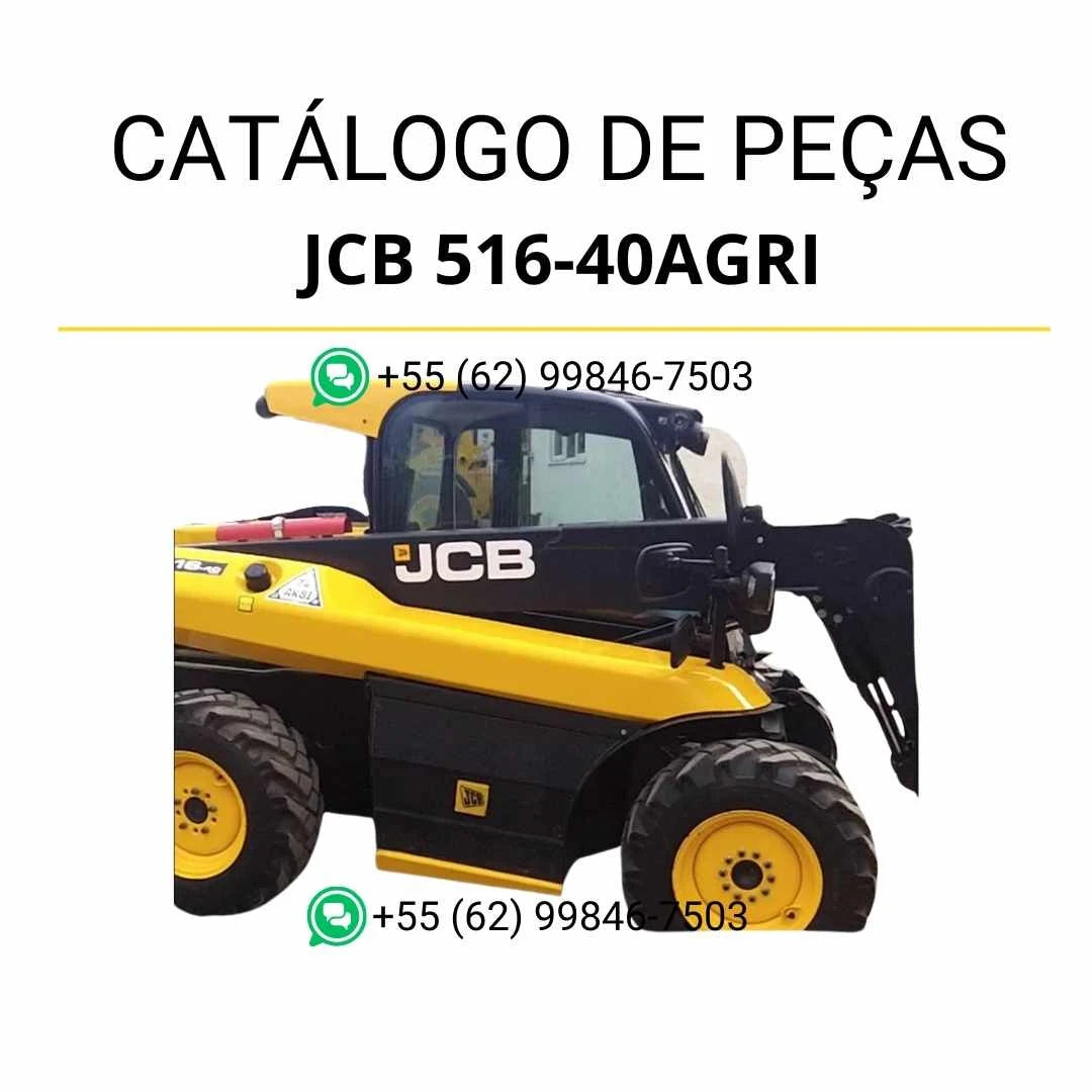 Catálogo de peças JCB 516-40AGRI em PDF para manipuladores telescópicos, com ilustrações técnicas e identificação detalhada dos componentes