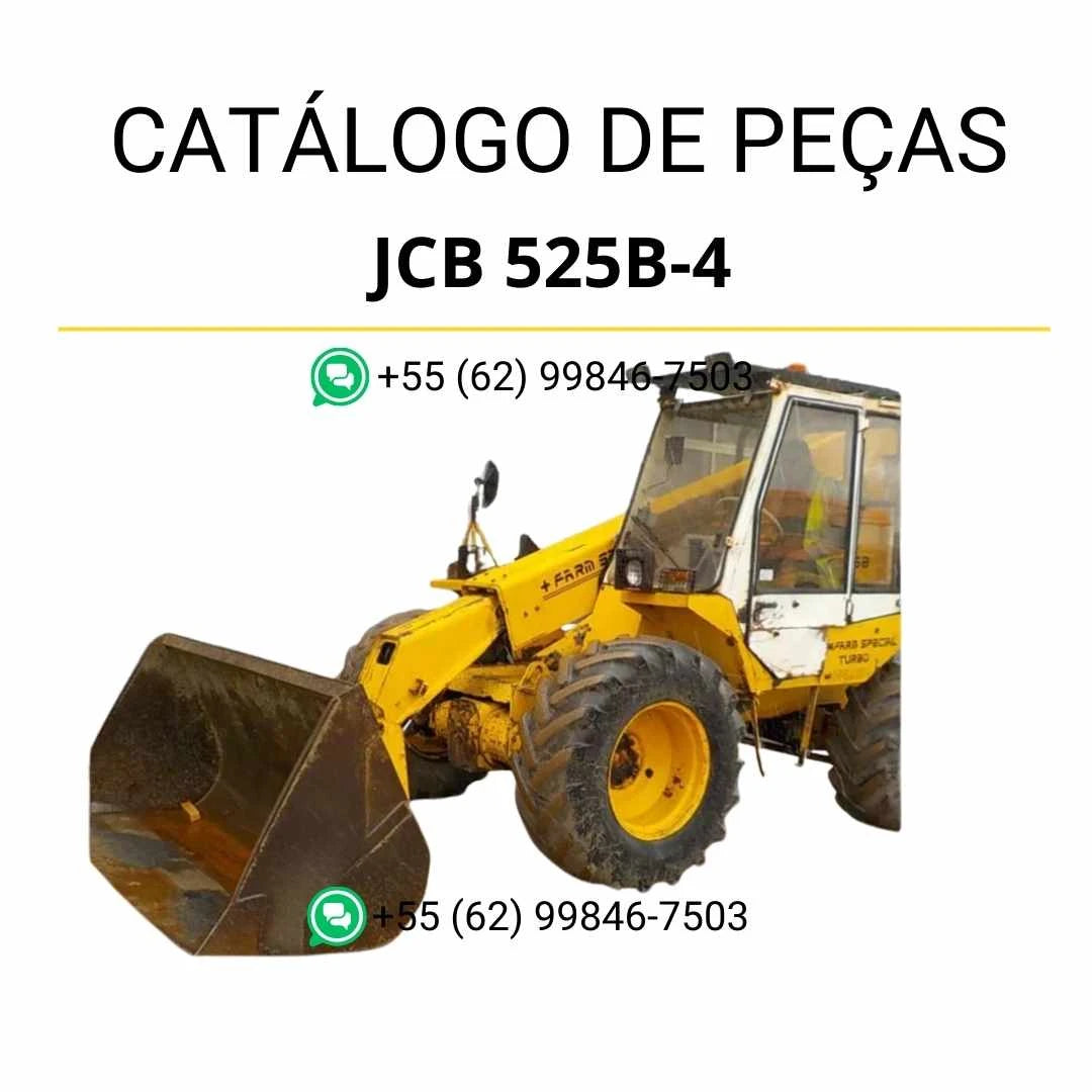 Catálogo de peças em PDF do manipulador telescópico JCB 525B-4, com ilustrações técnicas e identificação completa dos componentes originais.