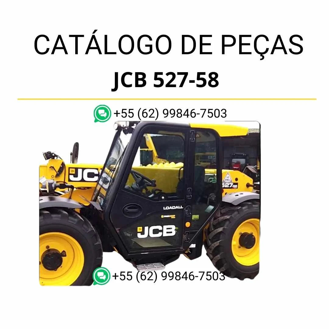Catálogo de peças JCB 527-58 em PDF para manipuladores telescópicos, com ilustrações técnicas detalhadas e identificação completa de componentes