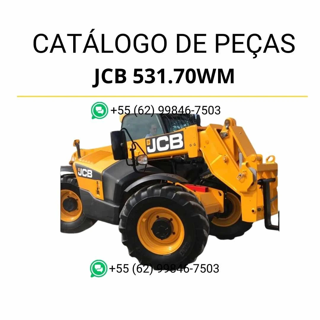 Catálogo de peças JCB 531.70WM em PDF para manipuladores telescópicos, com ilustrações técnicas e identificação detalhada dos componentes