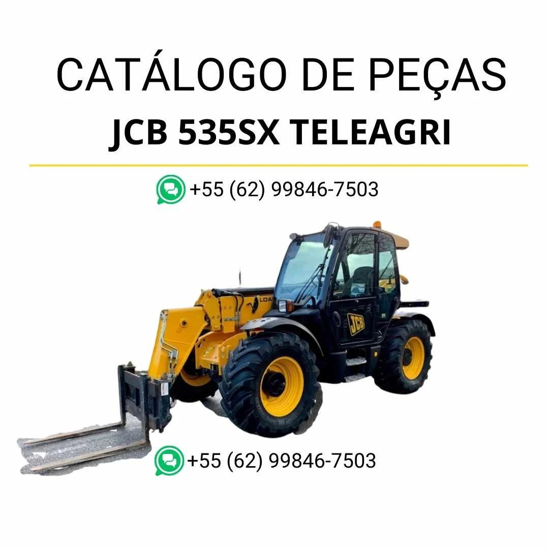 Catálogo de peças JCB 535SX Teleagri para manipuladores telescópicos em PDF, com ilustrações técnicas detalhadas e identificação completa dos componentes
