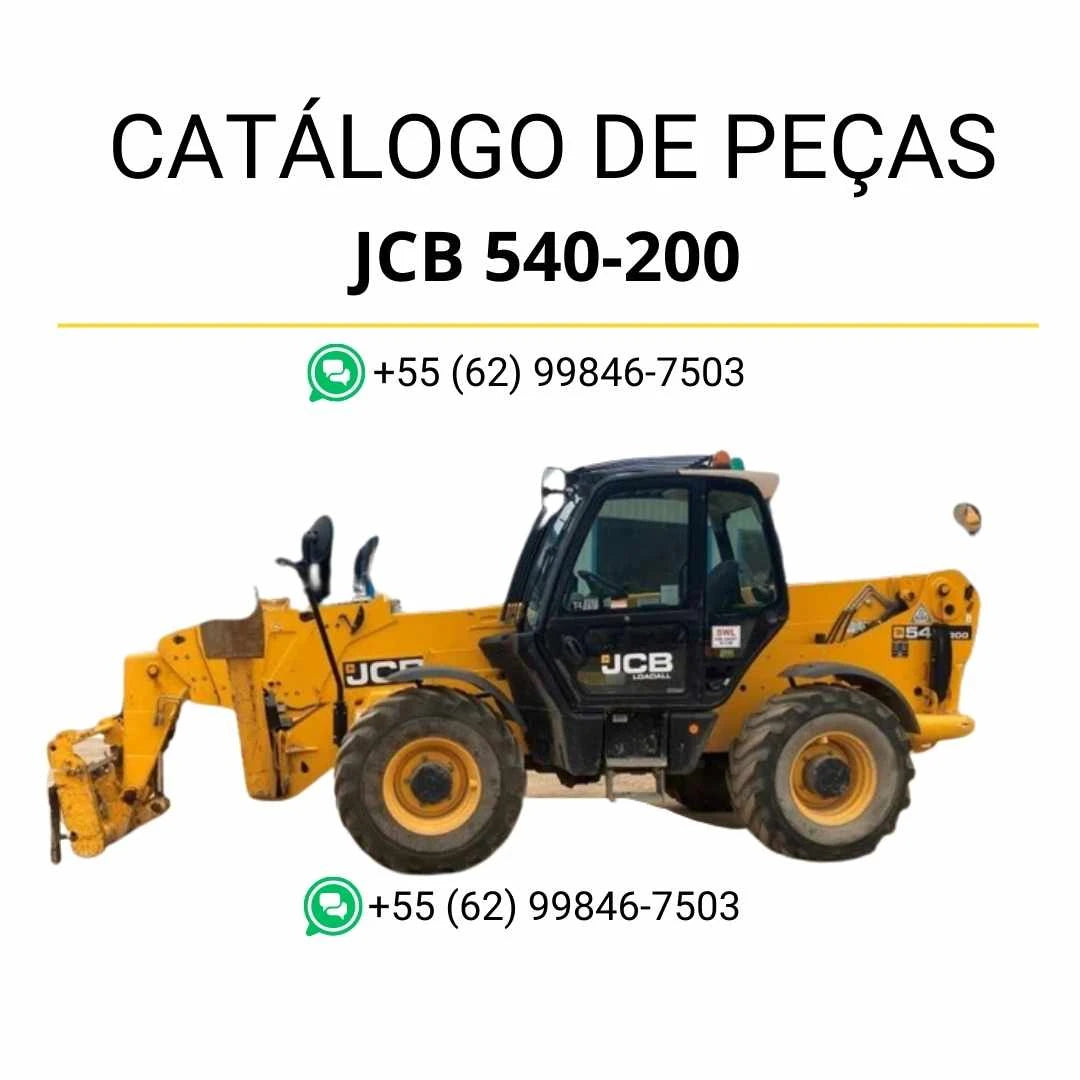 Catálogo de peças JCB 540-200 em PDF para manipuladores telescópicos, com ilustrações técnicas e identificação completa de componentes