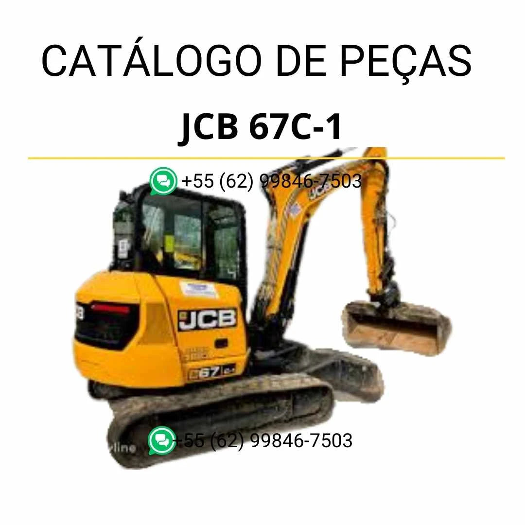 Catálogo de peças JCB 67C-1 em PDF, com diagramas detalhados e identificação completa dos componentes da mini escavadora.